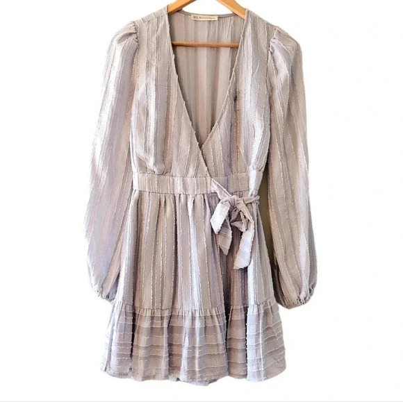 Here Come The Sun Women’s Wrapped  Long Sleeve Mini Casual Dress Grey Size XS. - Picture 1 of 15